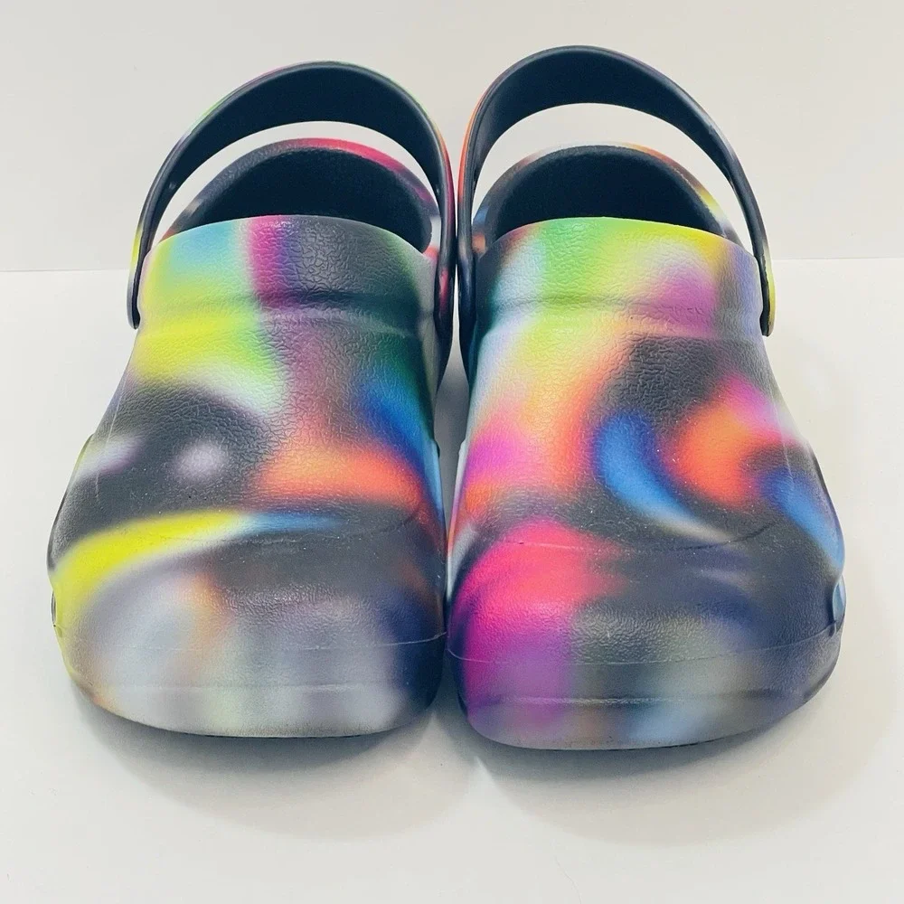 Crocs‎ Clogs Men 12 Tie Dye Bistro Multi Color Graphic Slip Resistant Work EUC